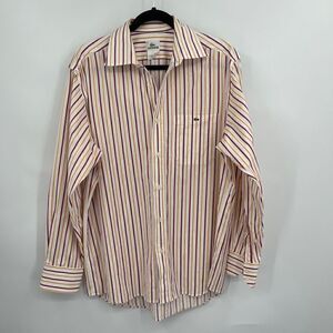 Lacoste Long Sleeve Striped Yellow Red White Collared Button-Up Shirt Size 42